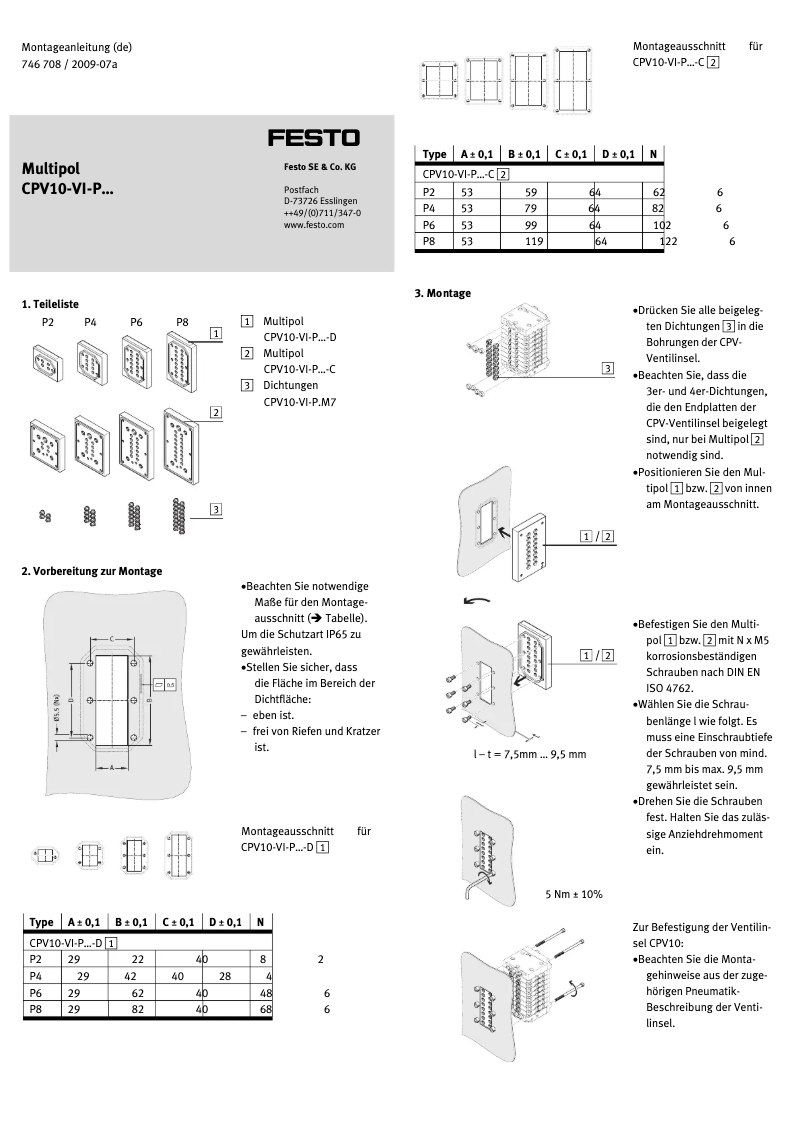Page n°1 - Manuel utilisateur Festo CPV10-VI-P4-M7-C