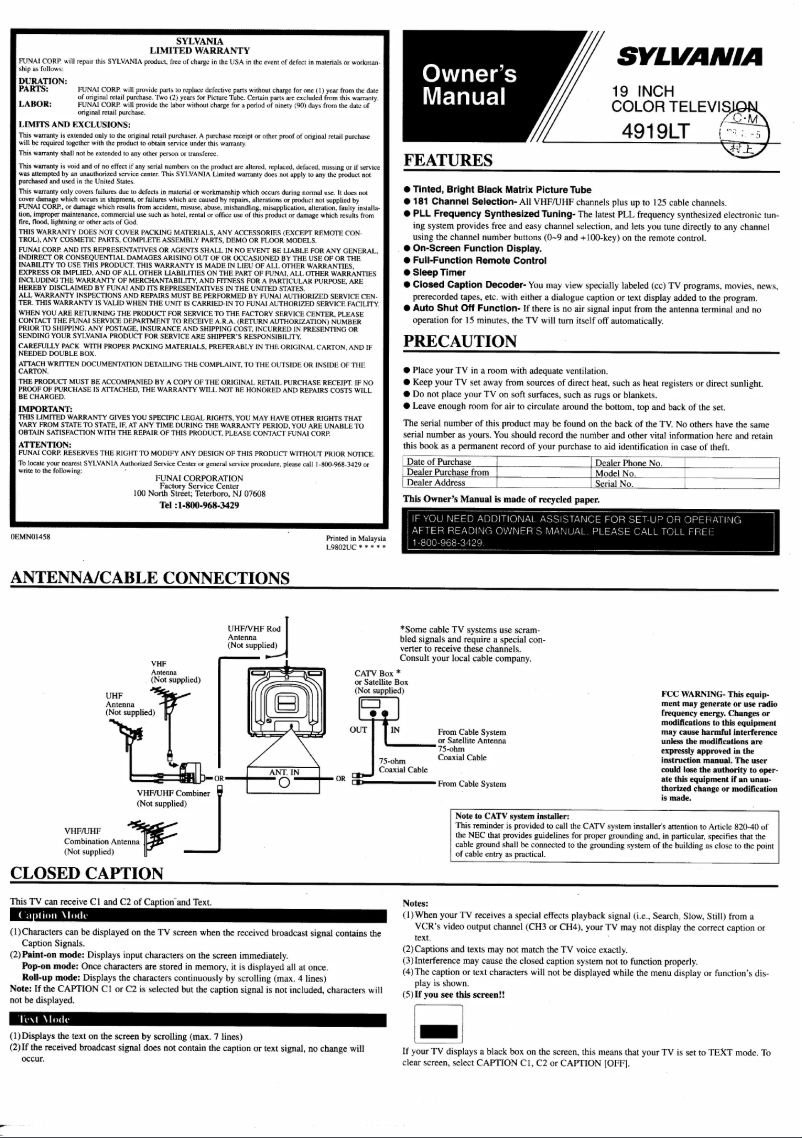 Page 1 de la notice Manuel utilisateur Sylvania 4919LT