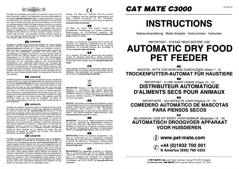 Página 1 del manual Manual de usuario Closer Pets Cat Mate 347