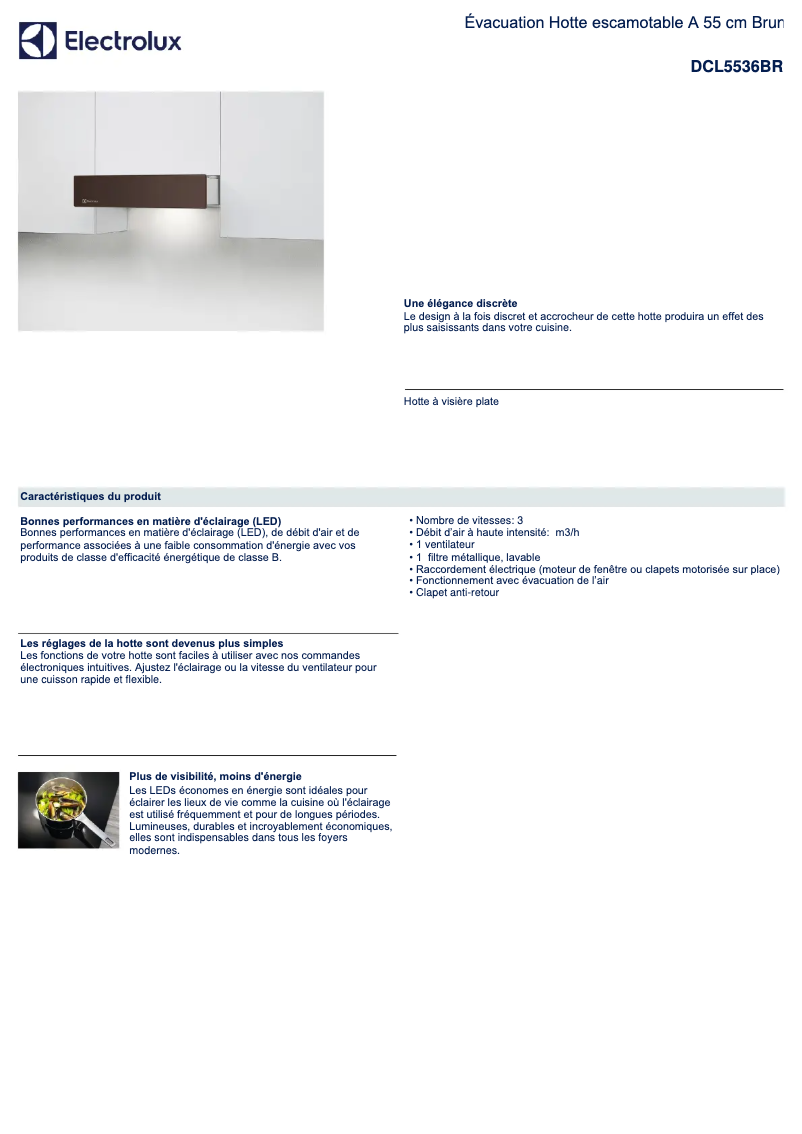 Page 1 de la notice Fiche technique Electrolux DCL5536BR