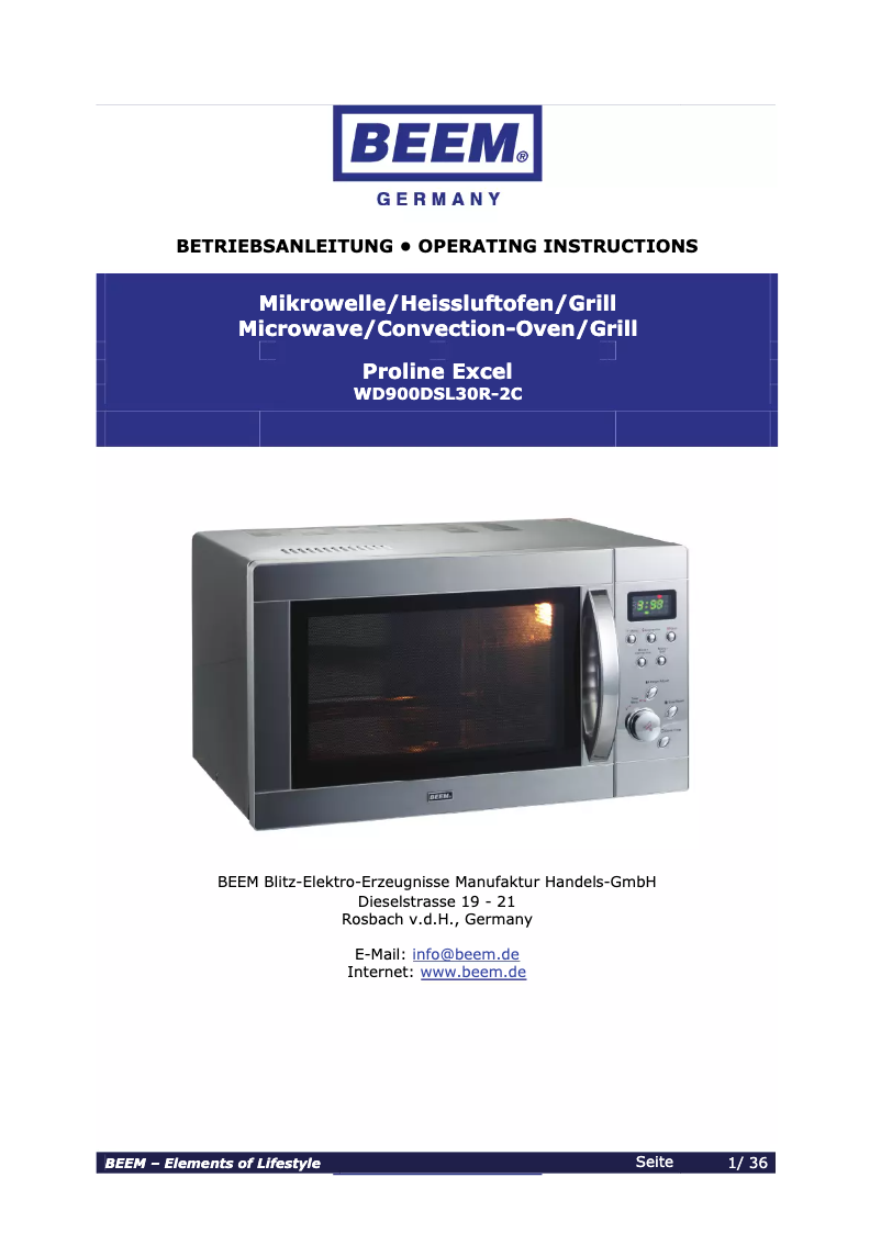 Page 1 de la notice Manuel utilisateur BEEM WD900DSL30R-2C Proline Excel