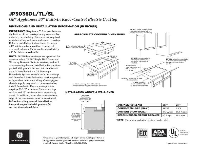 Page n°1 - Fiche technique GE JP3036SLSS