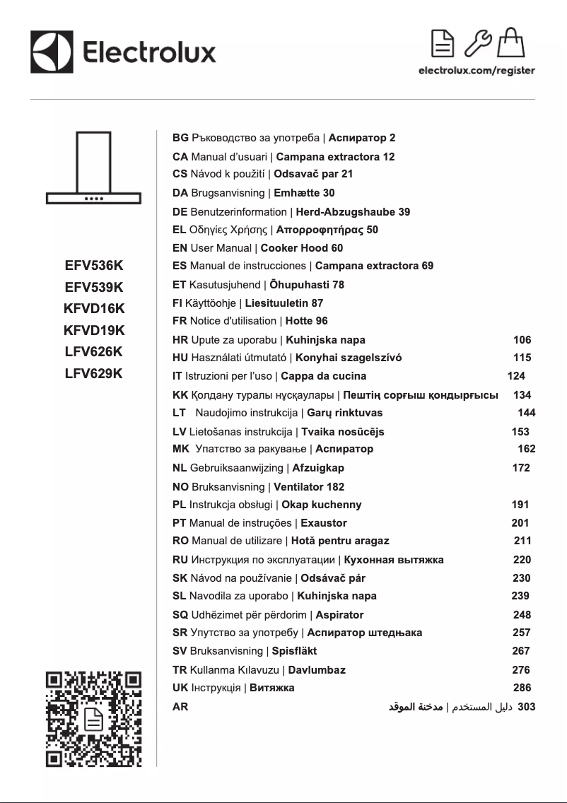 Page 1 de la notice Manuel utilisateur Electrolux EFV536K