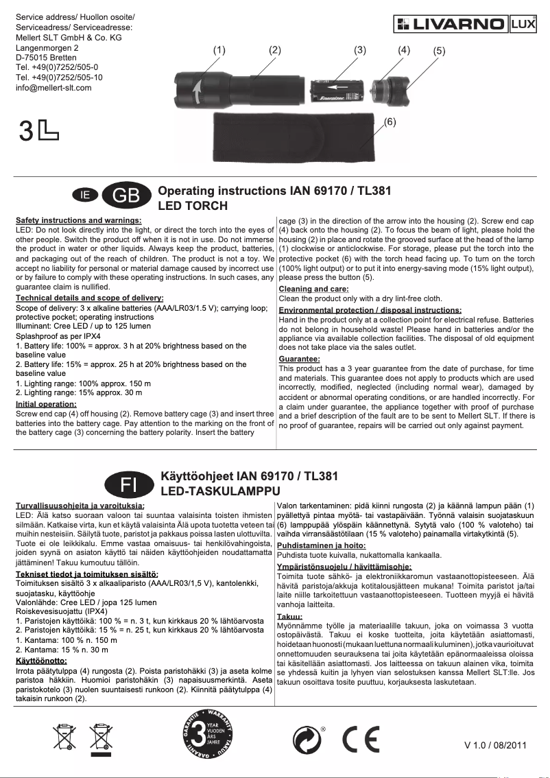 Page 1 de la notice Manuel utilisateur Livarno Lux IAN 69170