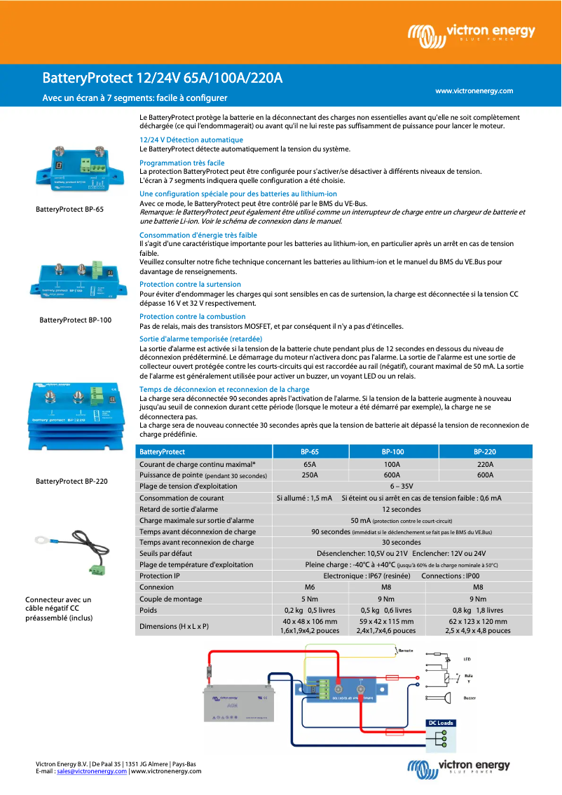 Page 1 de la notice Fiche technique Victron Energy BatteryProtect 12/24V