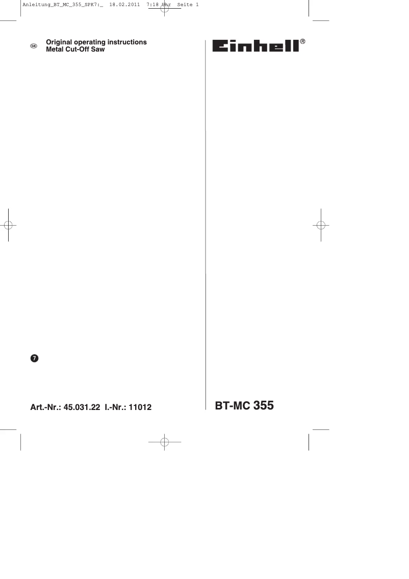 Image de la première page du manuel de l'appareil BT-MC 355