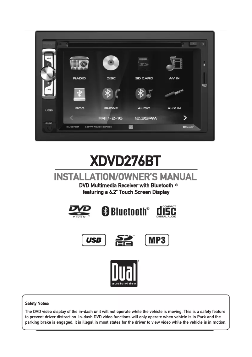 Image de la première page du manuel de l'appareil XDVD276BT