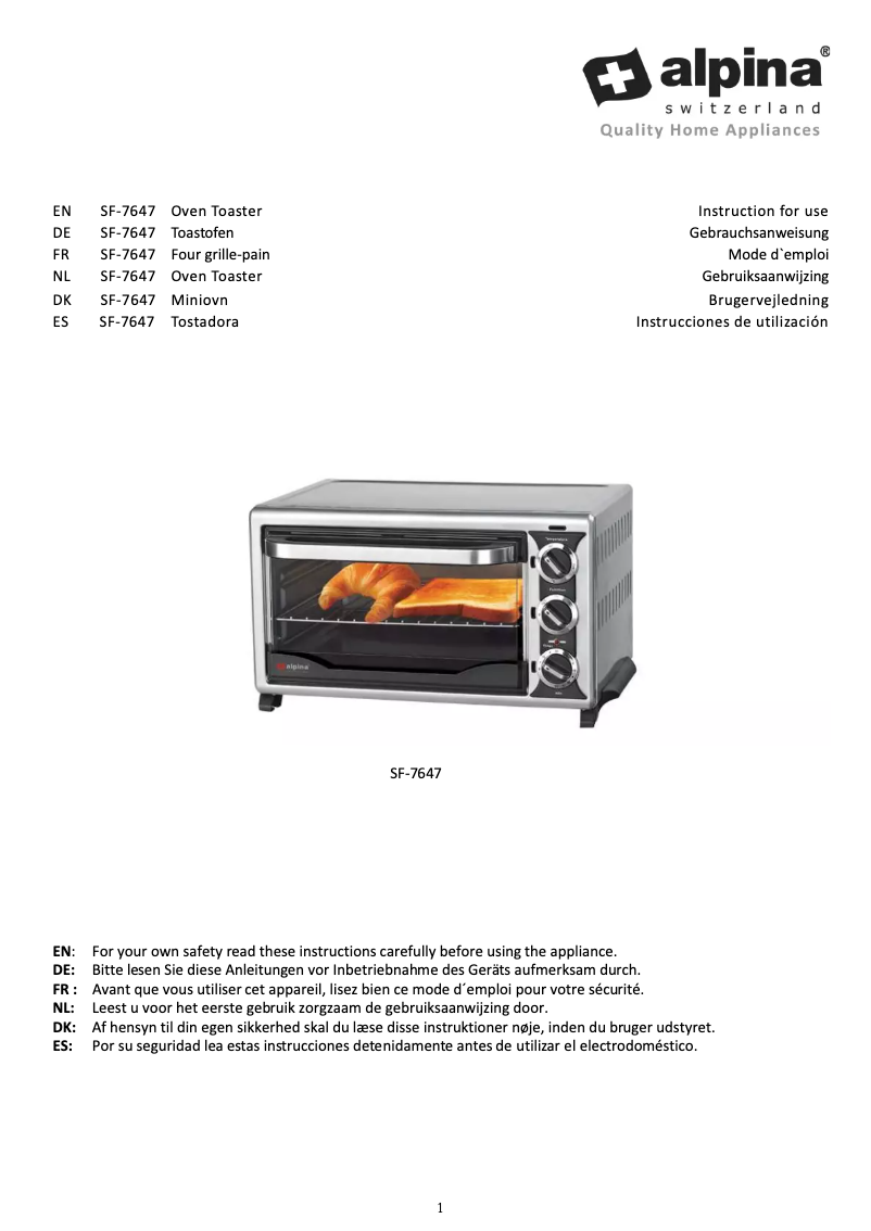 Page n°1 - Manuel utilisateur Alpina SF-7647