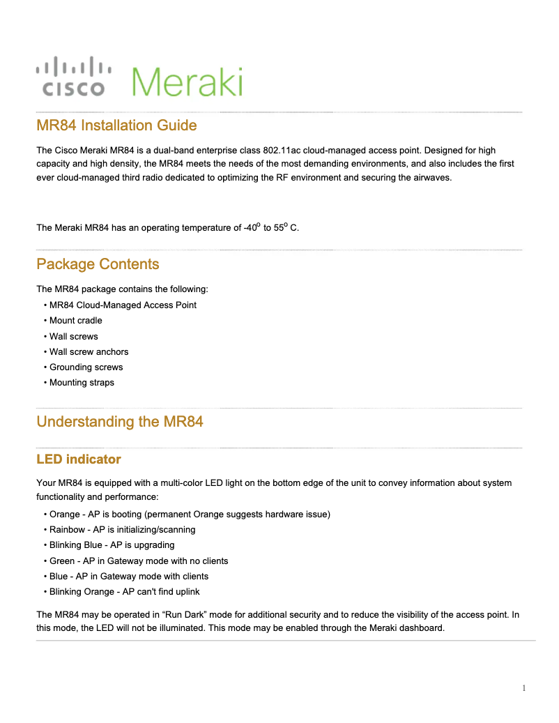 Page n°1 - Manuel utilisateur Cisco Meraki MR84