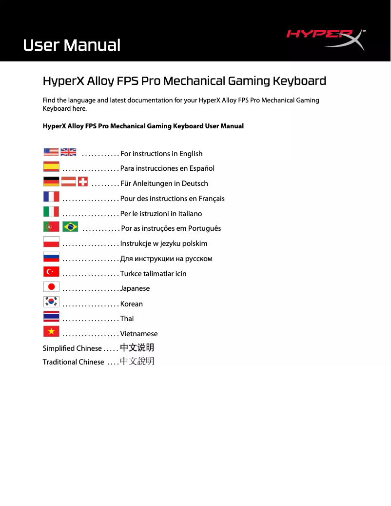 Page 1 de la notice Manuel utilisateur Kingston HyperX Alloy FPS Pro