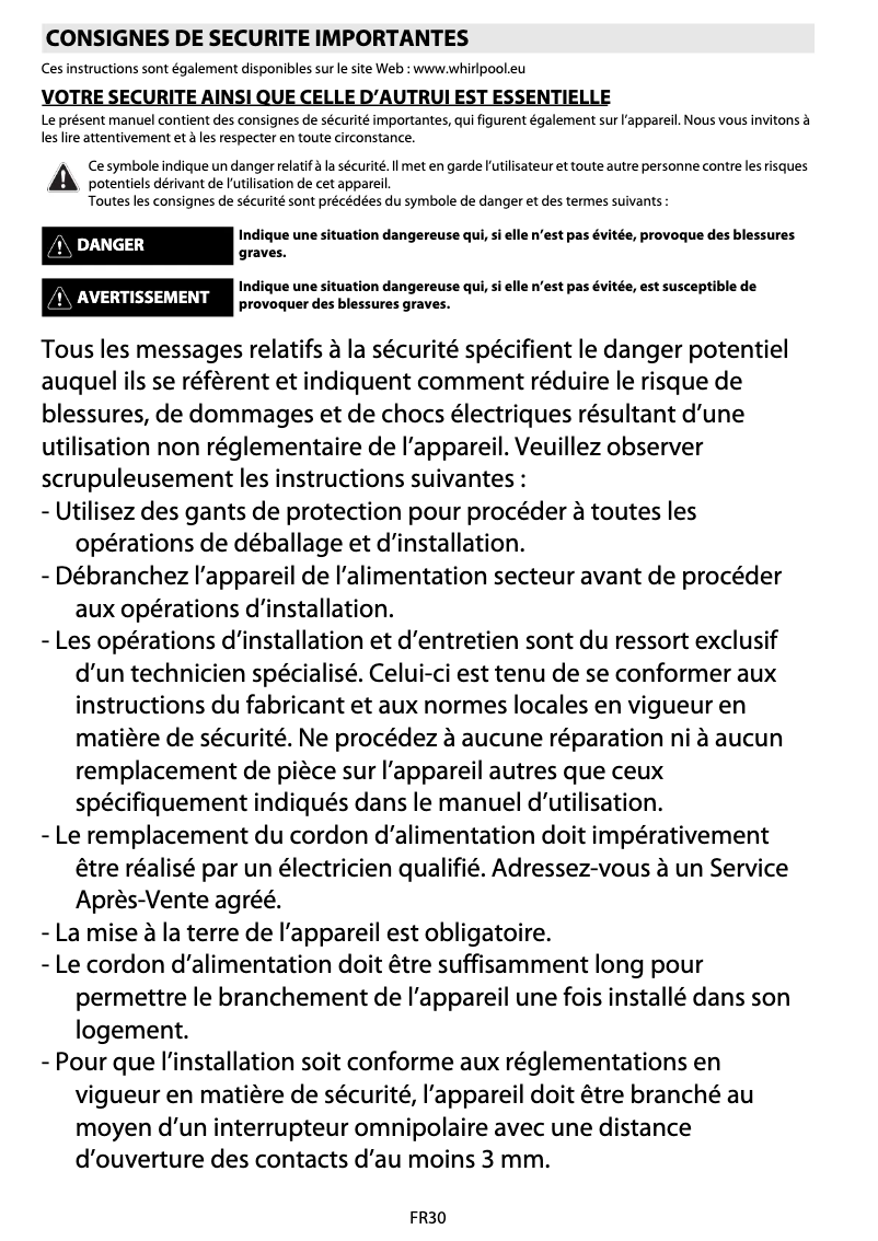 Página 1 del manual Manual de instrucciones Whirlpool AKZM 8920/GK