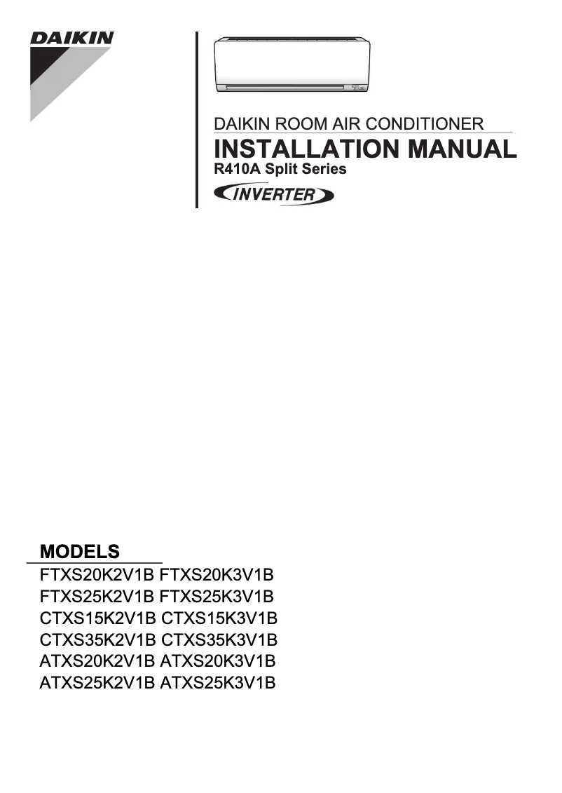 Page 1 de la notice Guide d'installation Daikin FTXS35K2V1B