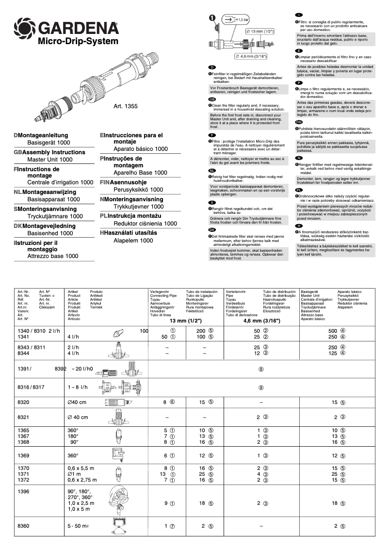 Page 1 de la notice Manuel utilisateur Gardena Micro-Drip-System 1355