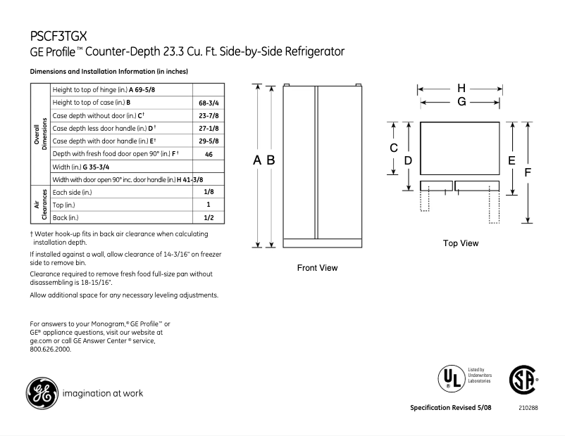 Page n°1 - Fiche technique GE Profile PSCF3TGXBB