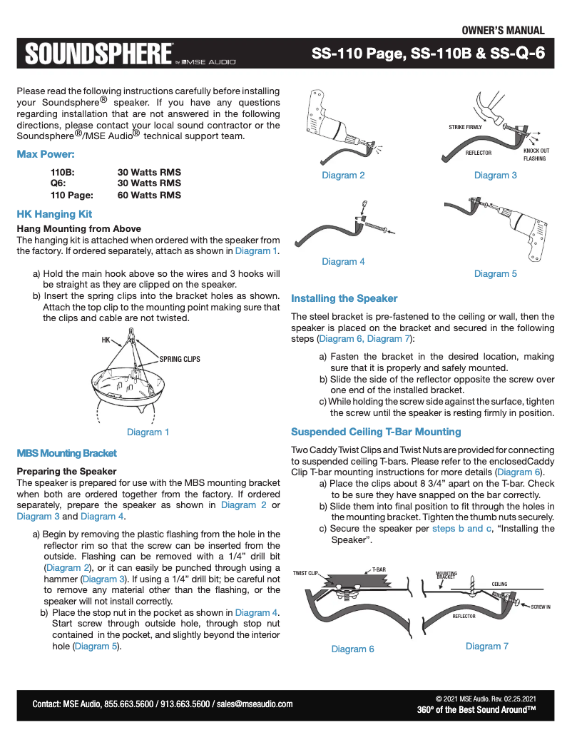 Page n°1 - Manuel utilisateur Soundsphere SS-110B