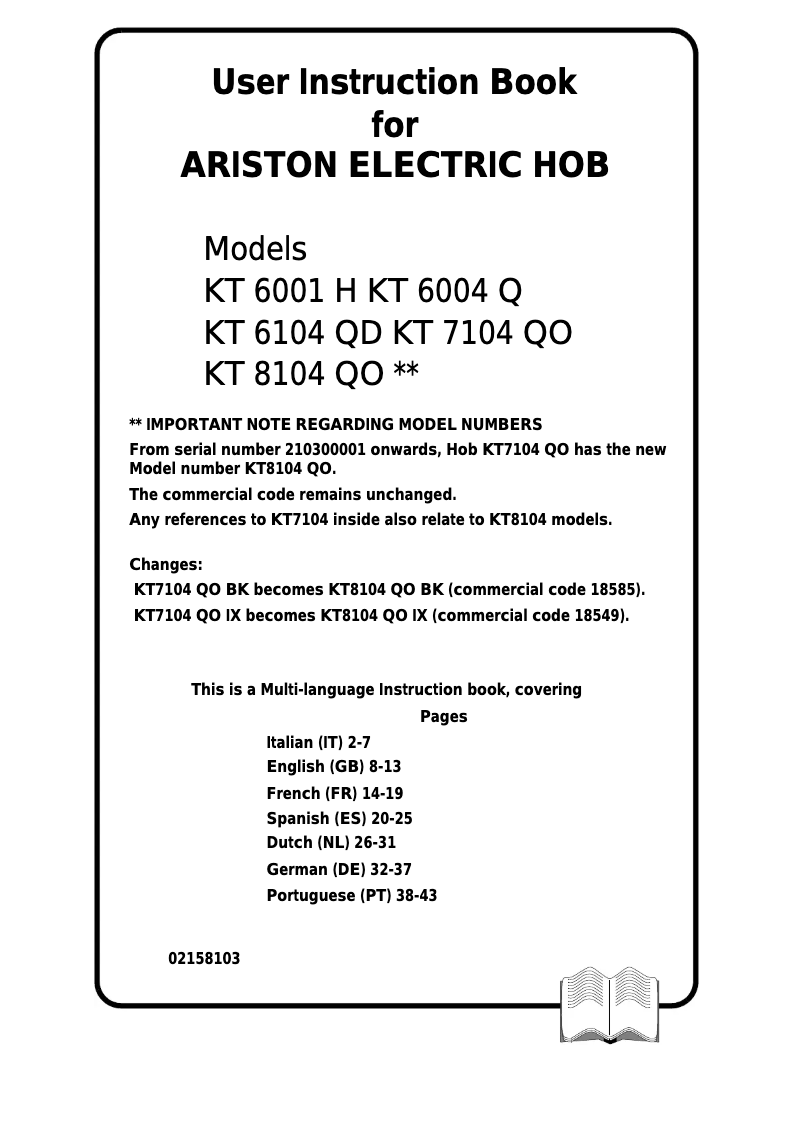 Page n°1 - Manuel utilisateur Ariston Thermo KT 6104 QD