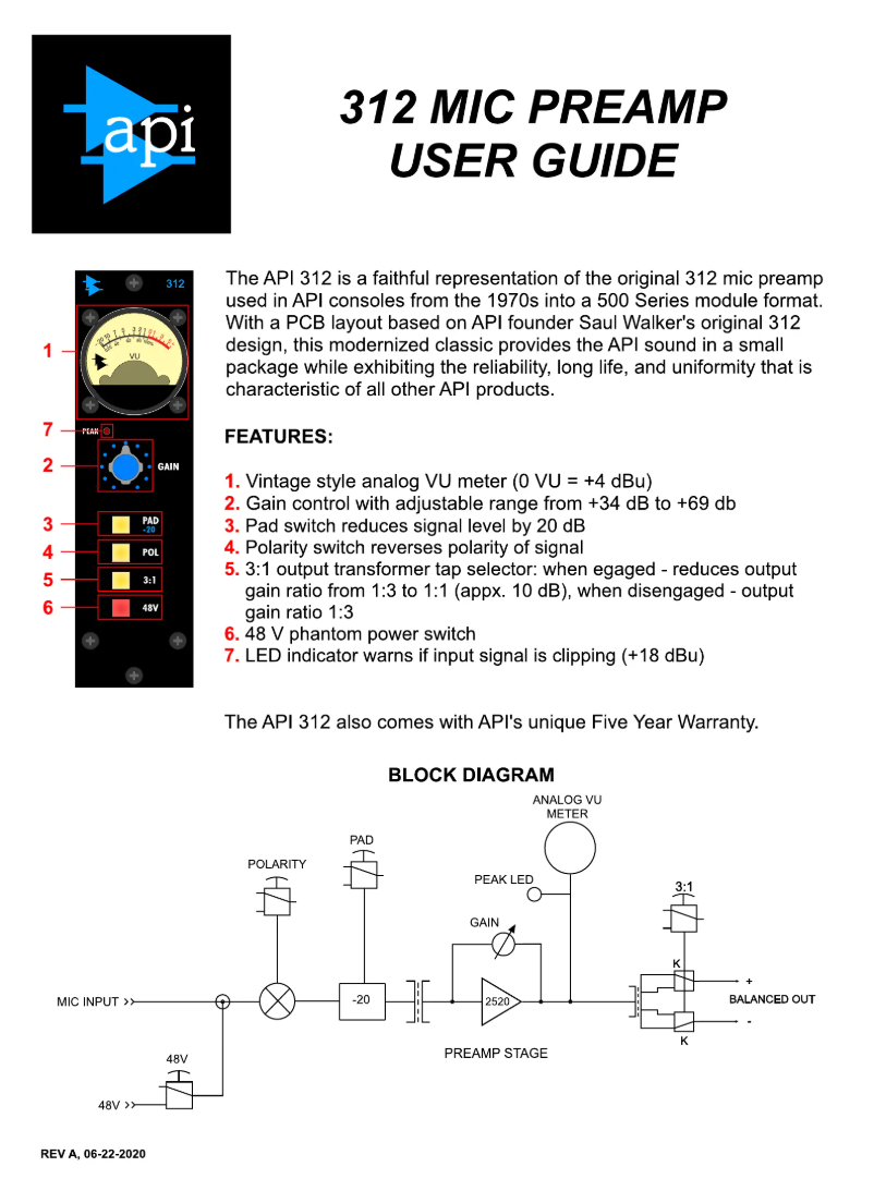 Page 1 de la notice Manuel utilisateur API Audio 312
