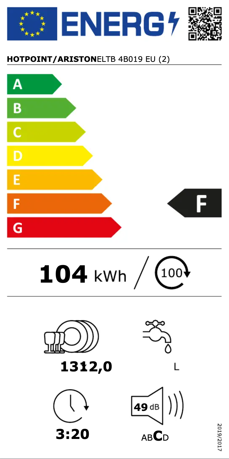 Page n°1 - Label énergétique Hotpoint ELTB 4B019 EU