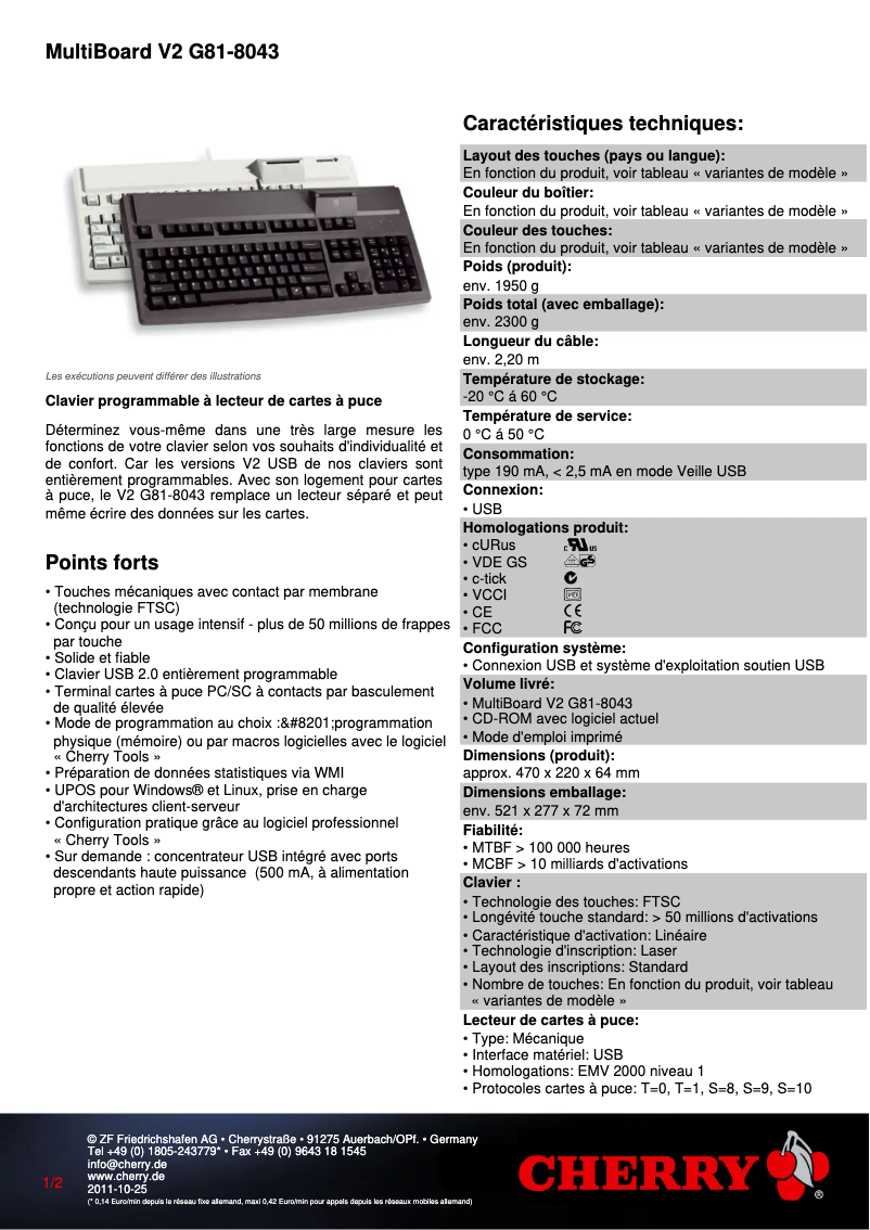 Page n°1 - Fiche technique Cherry MultiBoard V2 G81-8043