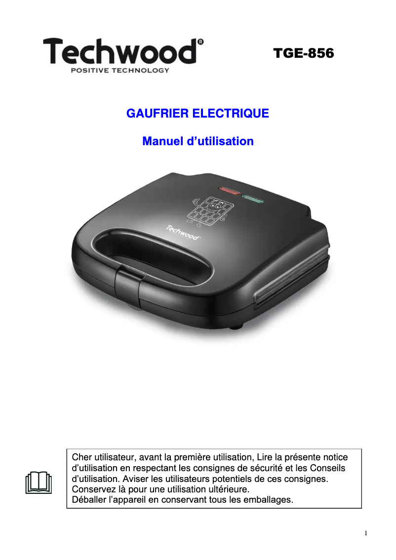Page n°1 - Manuel utilisateur Techwood TGE-856