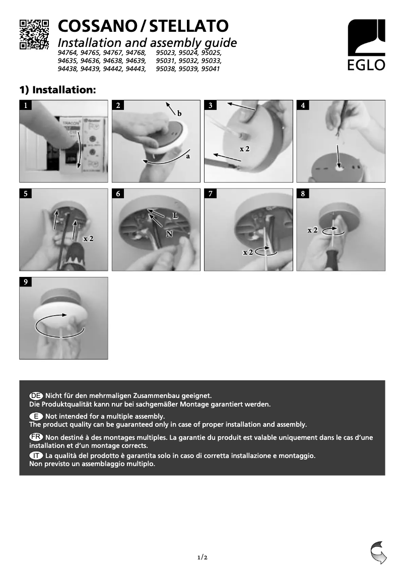 Page n°1 - Manuel utilisateur Eglo Cossan