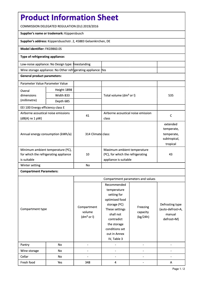 Page n°1 - Manuel utilisateur Küppersbusch FKG9860.0S
