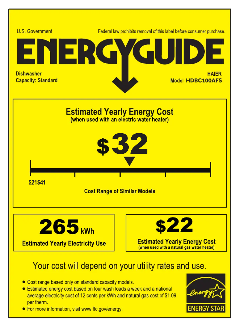 Page n°1 - Label énergétique Haier HDBC100AFS
