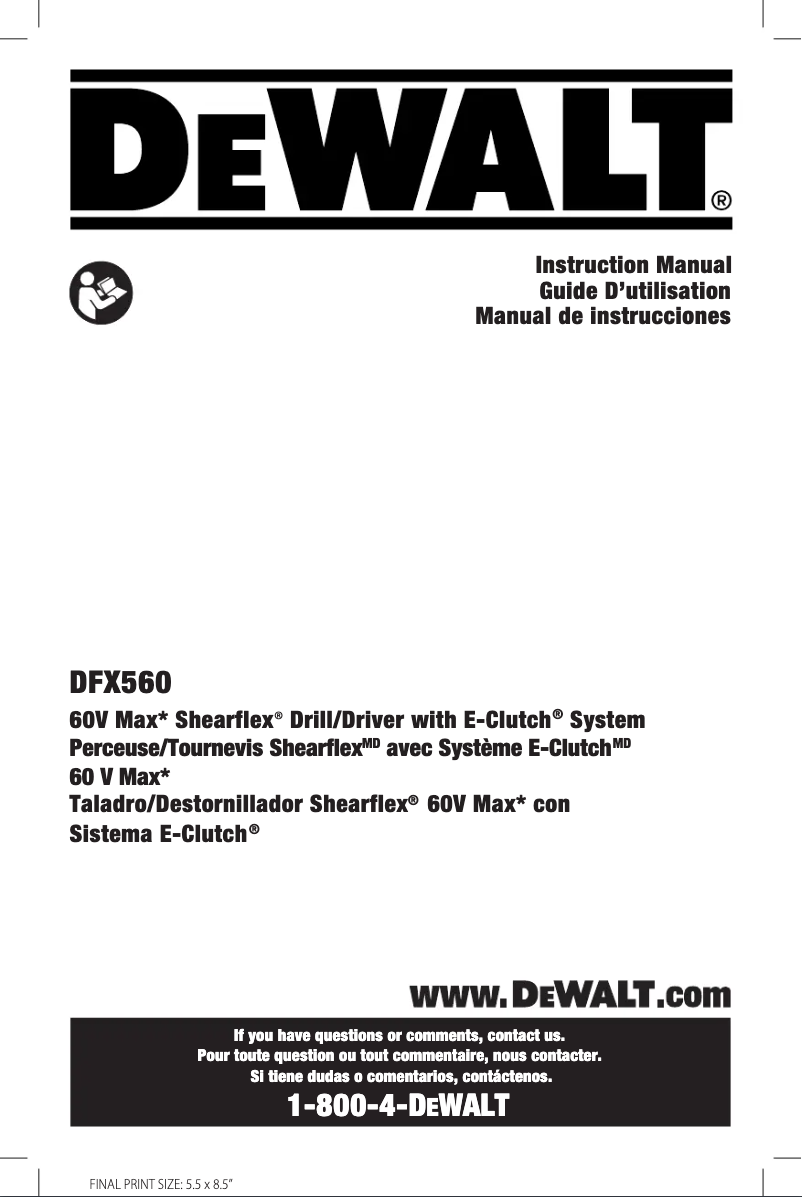 Page 1 de la notice Manuel utilisateur DeWalt DFX560