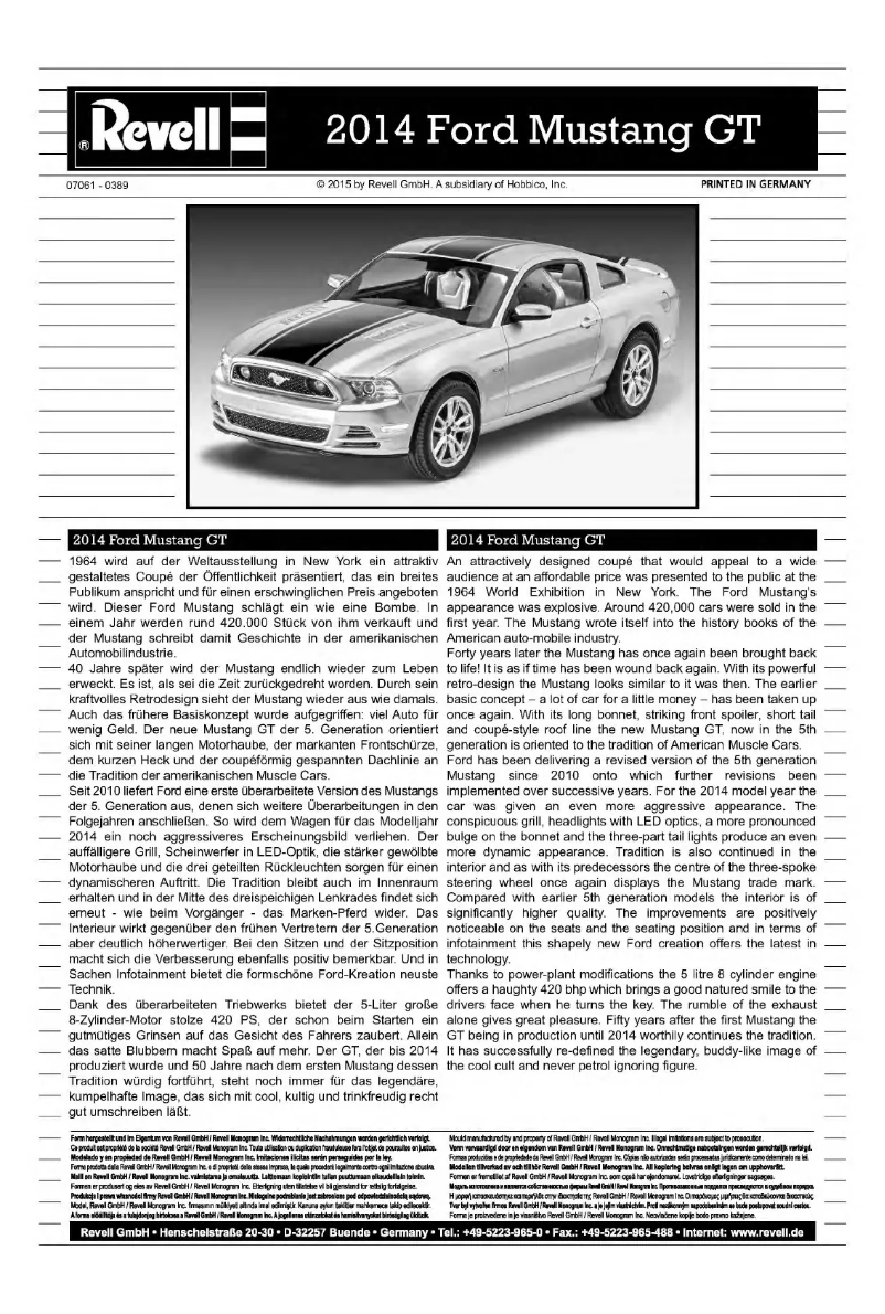 Page n°1 - Manuel utilisateur Revell Ford Mustang GT