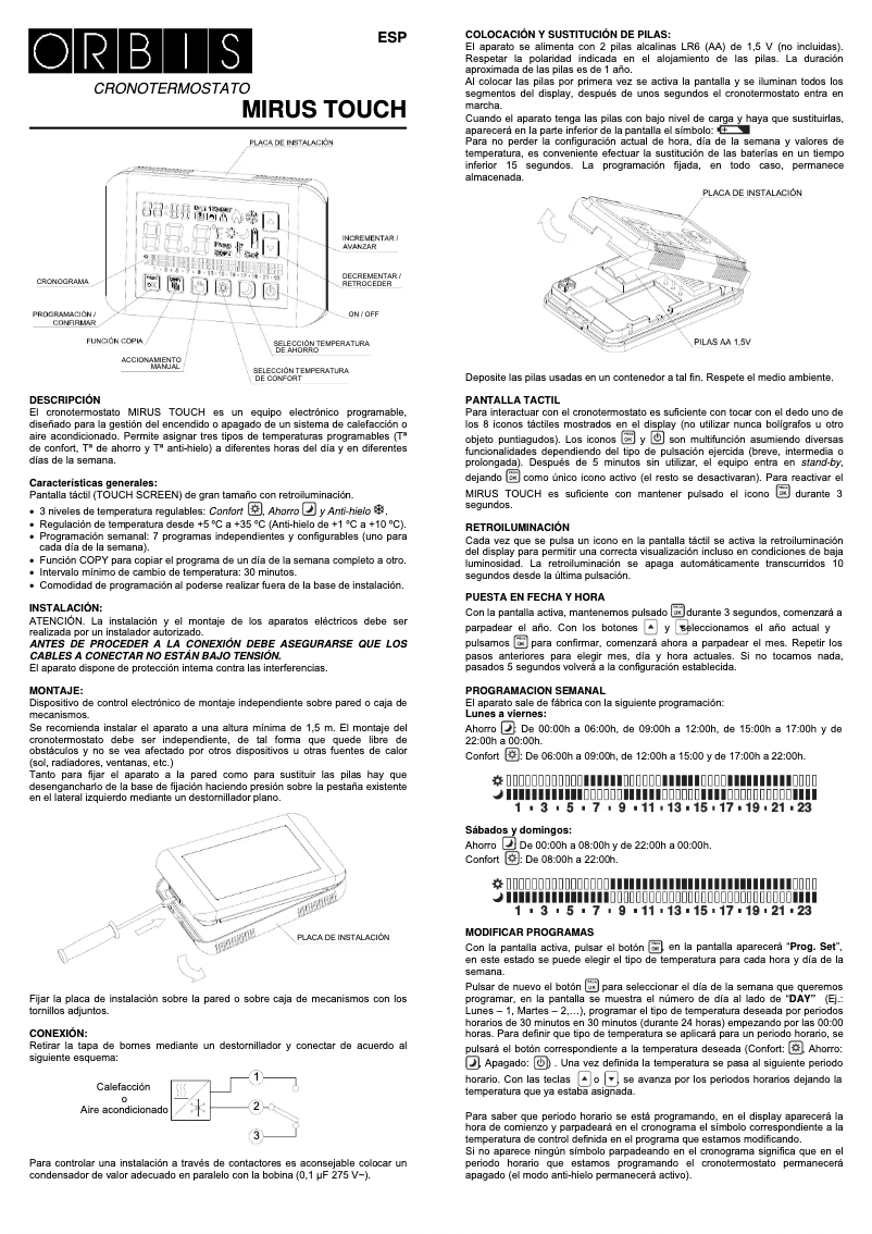 Page 1 de la notice Manuel utilisateur Orbis MIRUS TOUCH