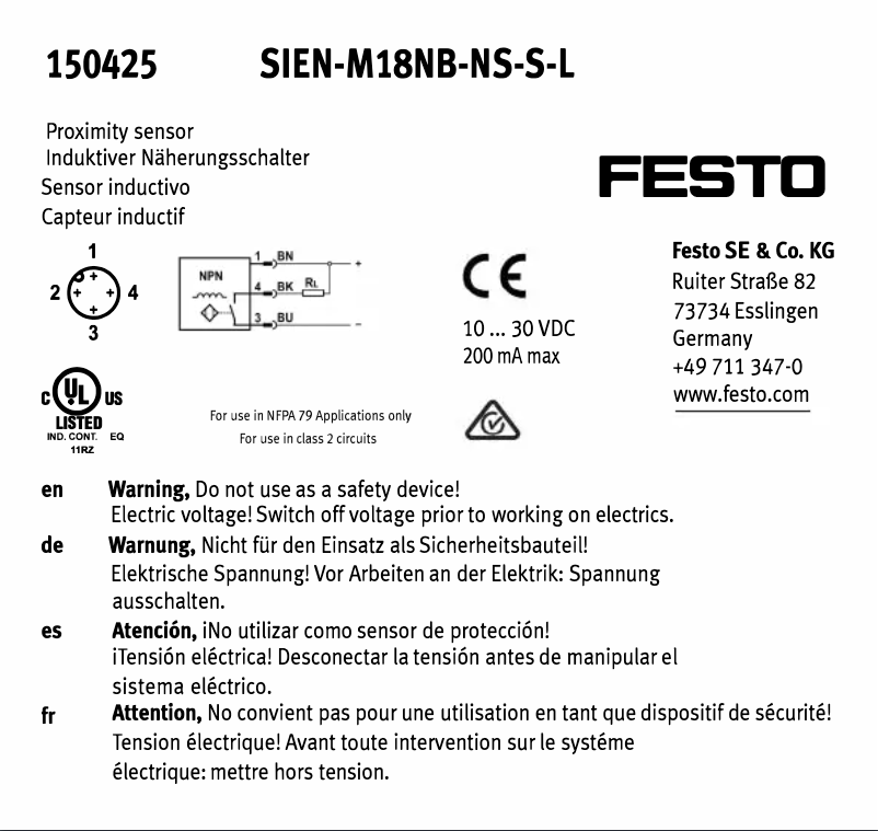 Page 1 de la notice Manuel utilisateur Festo SIEN-M18NB-NS-S-L
