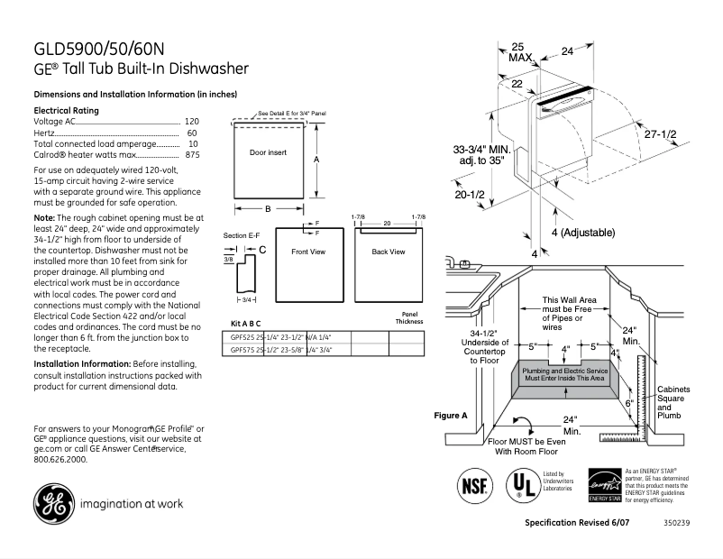 Page n°1 - Fiche technique GE GLD5900NBB