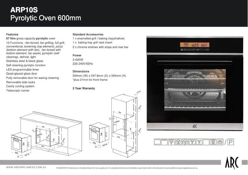 Page 1 de la notice Fiche technique ARC ARP10S