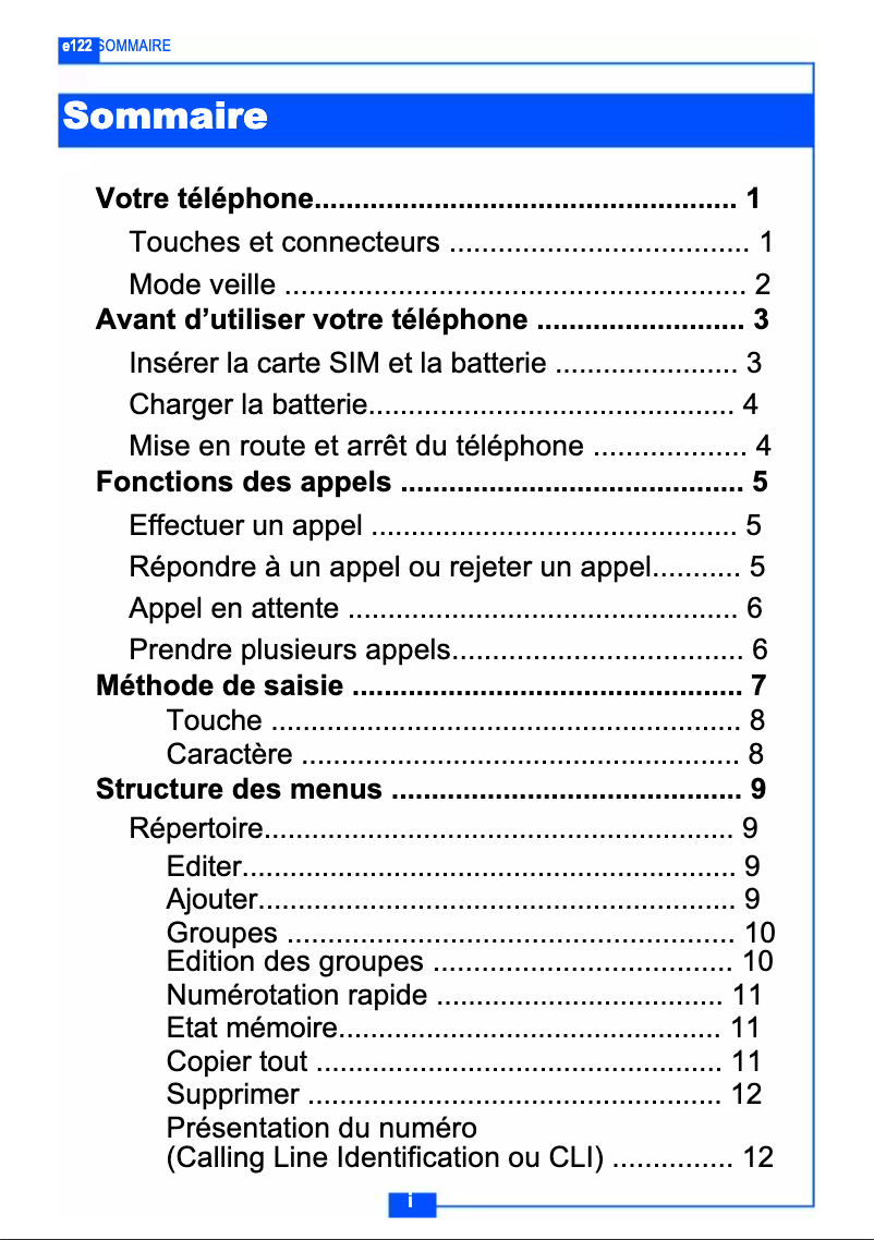 Image de la première page du manuel de l'appareil e122