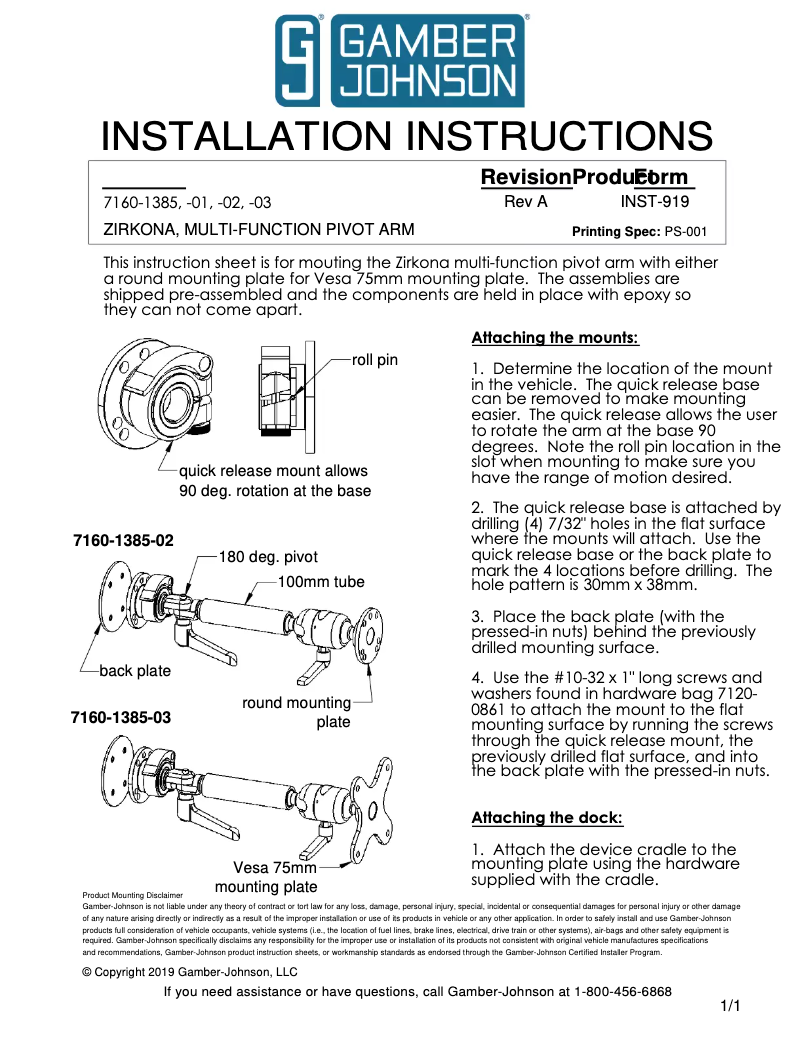 Página 1 del manual Manual de usuario Gamber-Johnson 7160-1385-03