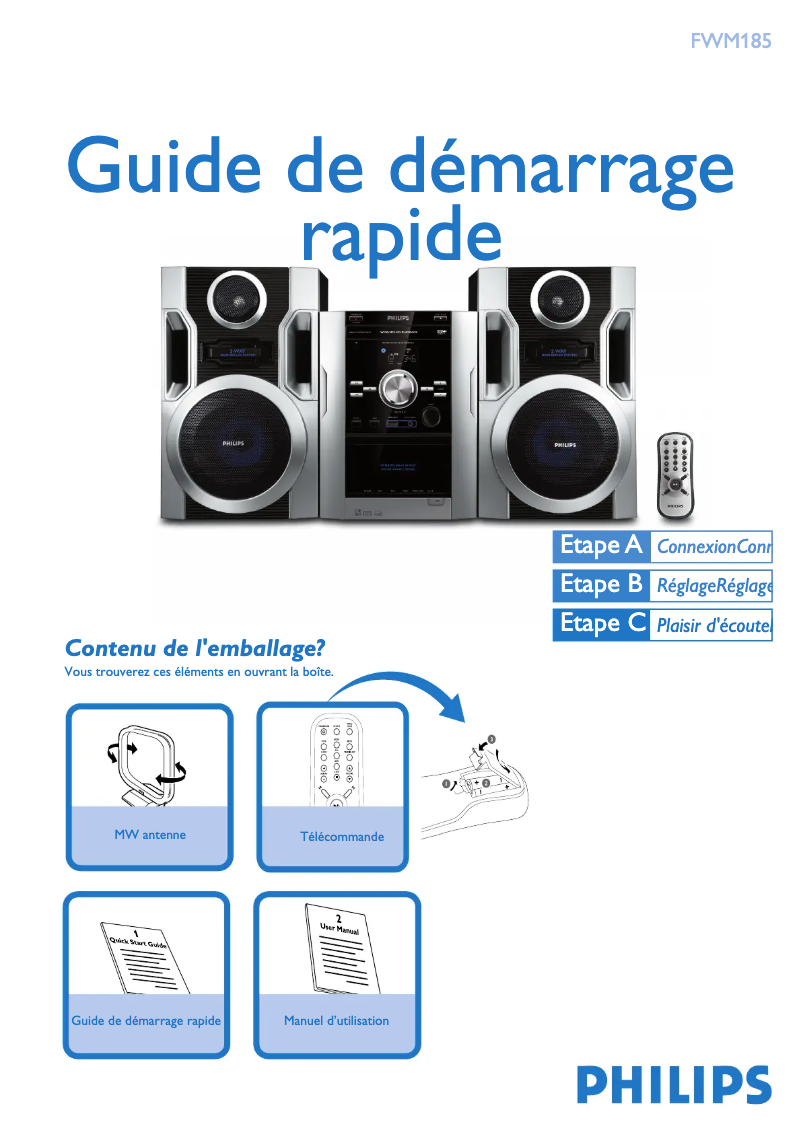 Page 1 de la notice Guide de démarrage rapide Philips FWM185