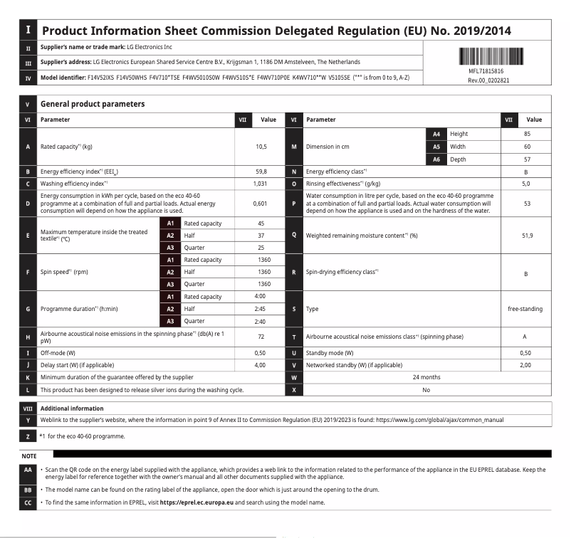 Página 1 del manual Manual de usuario LG F4WV510S1E