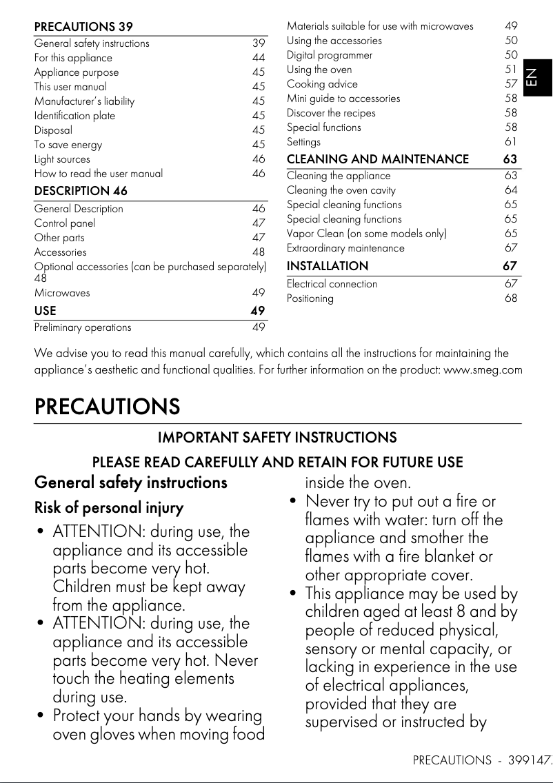 Page 1 de la notice Manuel utilisateur Smeg SO4401M1X
