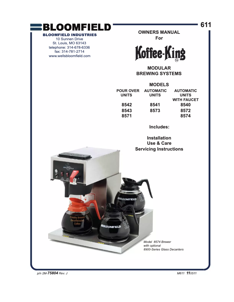Page 1 de la notice Manuel utilisateur Bloomfield Koffee King 8571