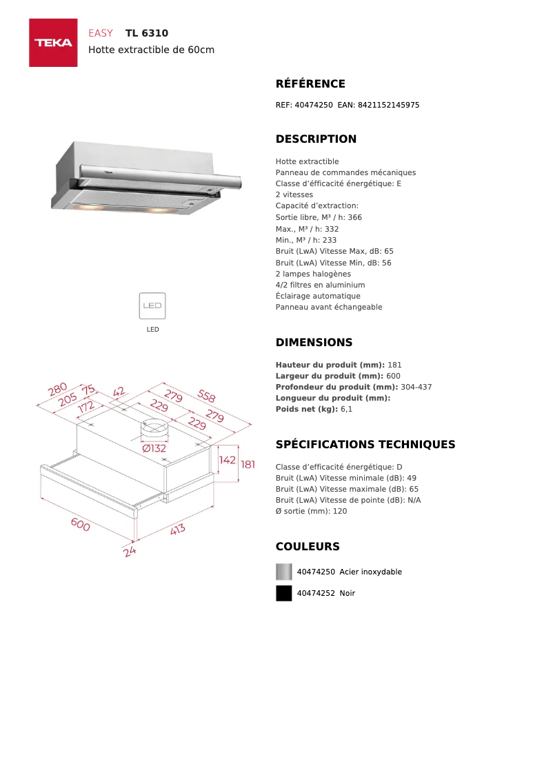 Image de la première page du manuel de l'appareil TL 6310