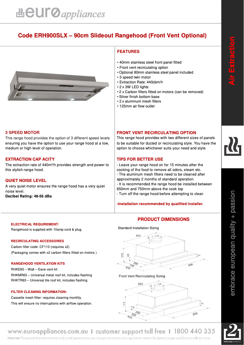 Page n°1 - Fiche technique Euro Appliances ERH900SLX