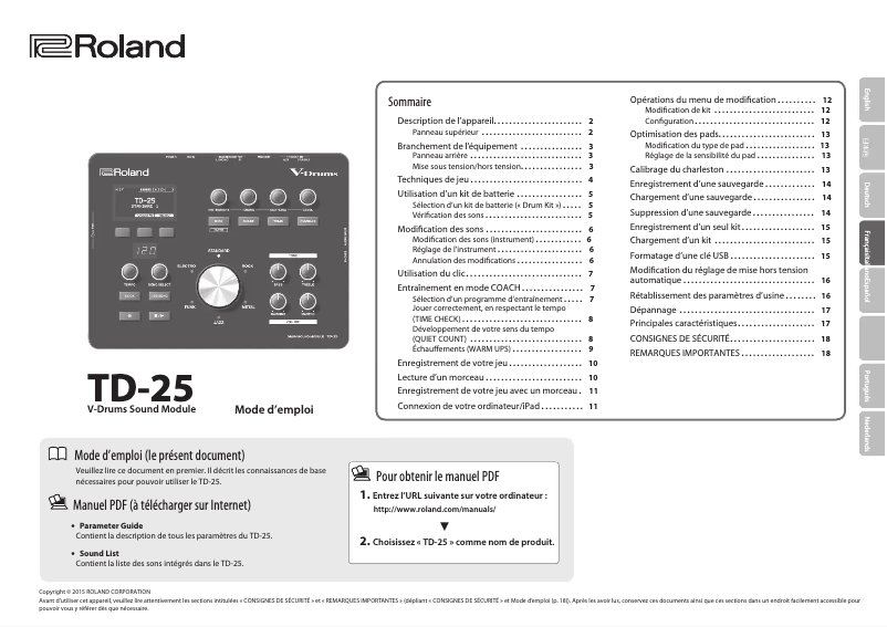 Page n°1 - Manuel utilisateur Roland TD-25KVX