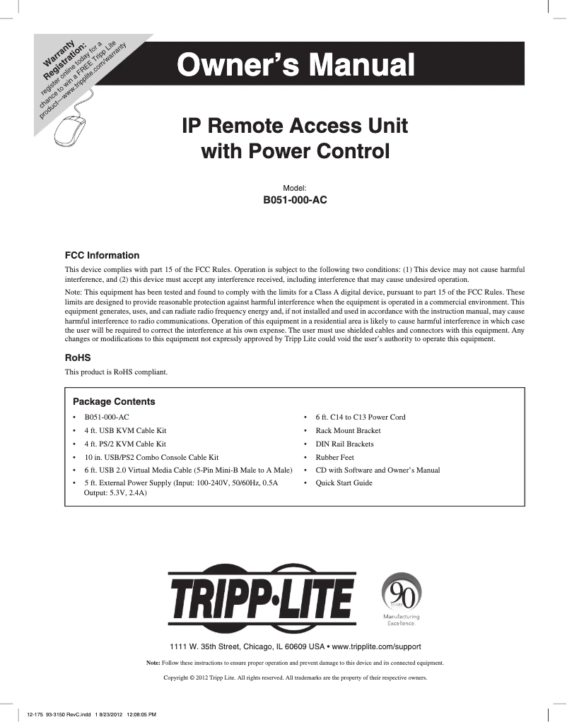 Page 1 de la notice Manuel utilisateur Tripp Lite B051-000-AC