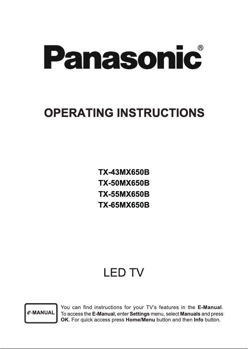 Page 1 de la notice Manuel utilisateur Panasonic TX-50MX650B