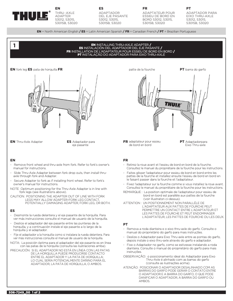 Page 1 de la notice Manuel utilisateur Thule Thru-Axle Adapter 12mm