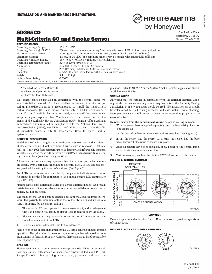 Page n°1 - Manuel utilisateur Fire-Lite SD365CO