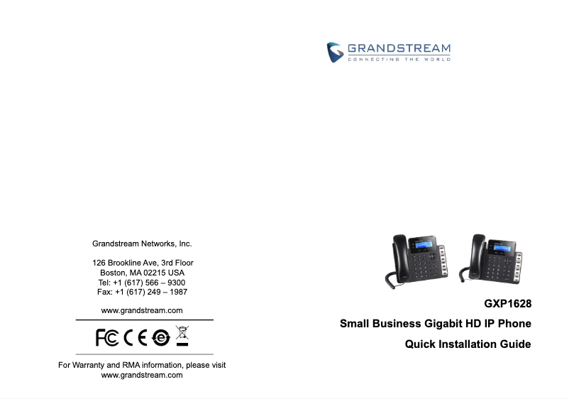 Page n°1 - Guide de démarrage rapide Grandstream GXP1628