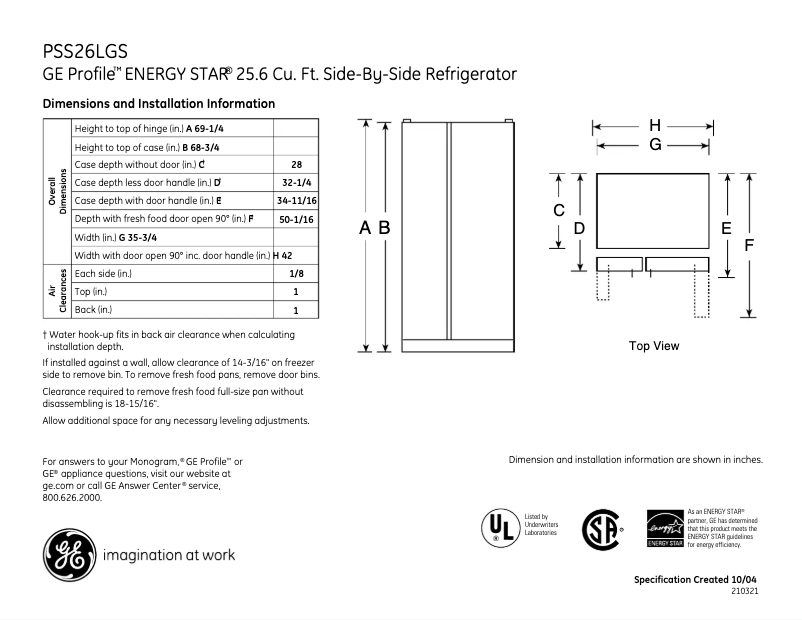 Imagen de la primera página del manual del dispositivo Profile PSS26LGSCC
