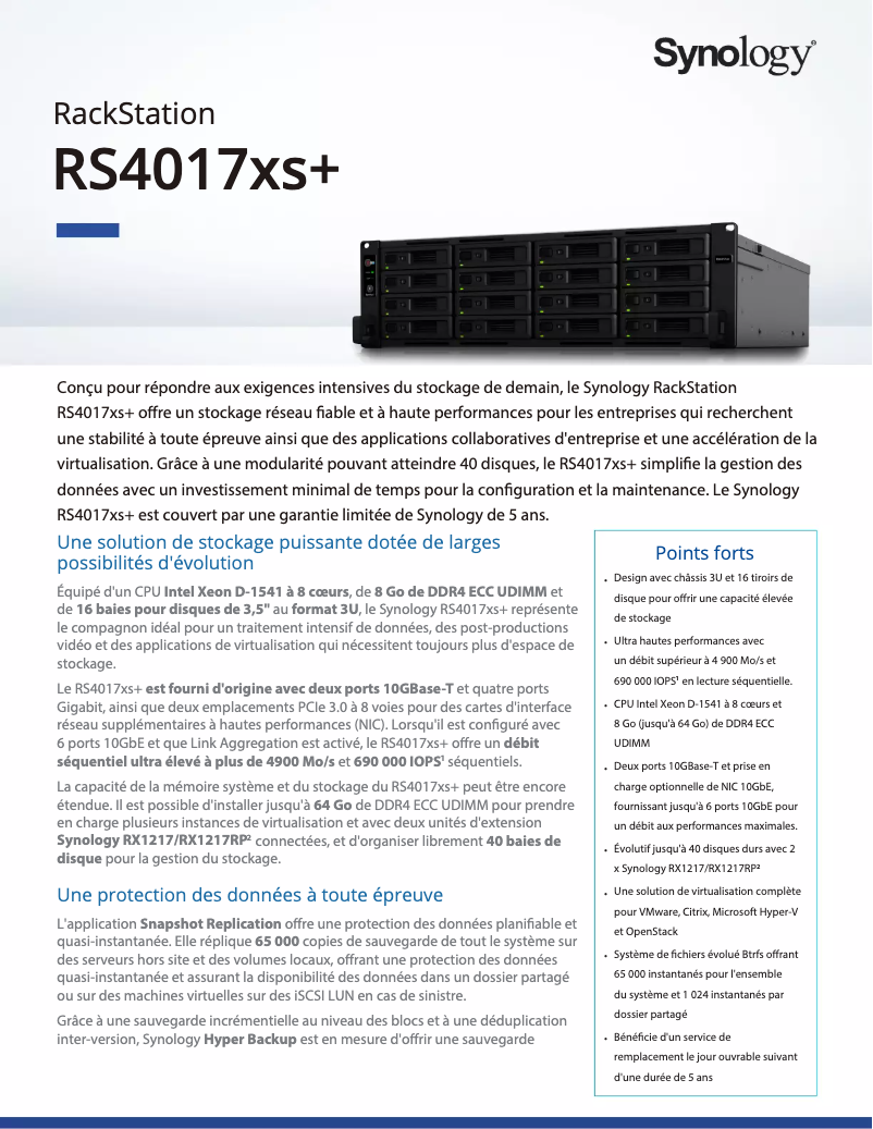 Image de la première page du manuel de l'appareil RackStation RS4017xs+