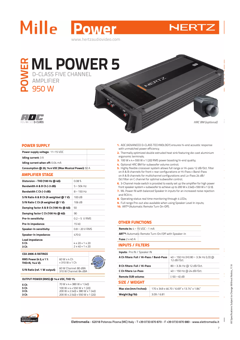 Page n°1 - Fiche technique Hertz ML Power 5